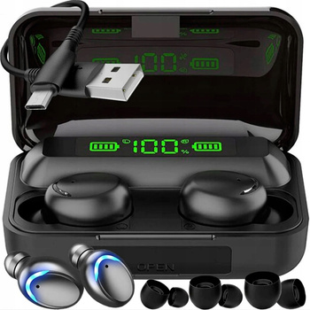 Słuchawki bezprzewodowe F9 TWS sportowe bluetooth etui powerbank Czarny